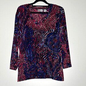 Chico's Travelers Artsy Blouse Women's Size Large (Chico's Size 2)